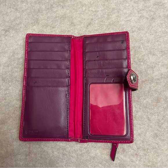 Coach Watermelon Signature Canvas Long Snap Wallet Pink Trim *read* Rare - Picture 7 of 15
